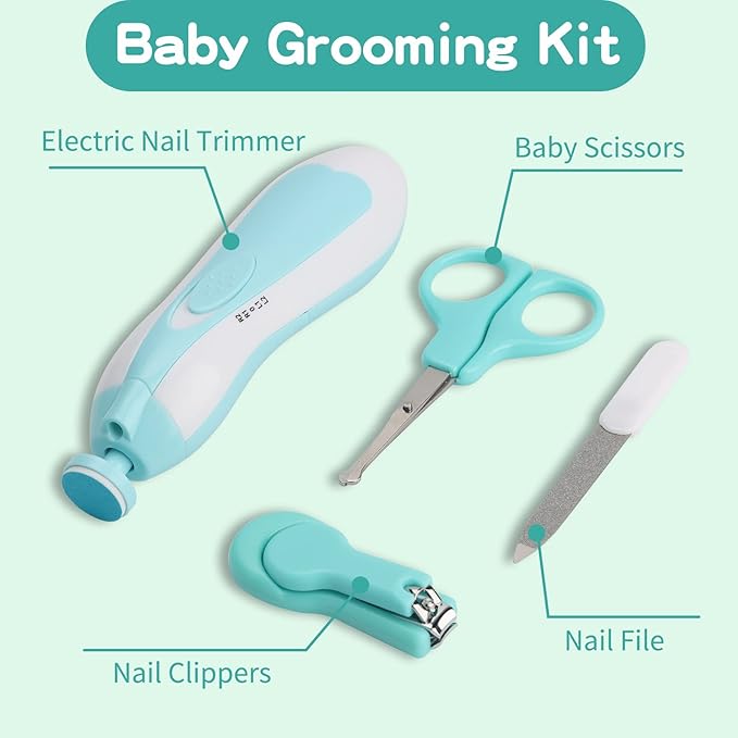 Baby Grooming Kit, Electric Safety Nail Trimmer Baby Nursery Kit,Infant Safety Care Set with Hair Brush Comb Nail Clipper Nasal Aspirator,Baby Essentials Kit for Newborn Girls Boys (20 Pc Green Kit)