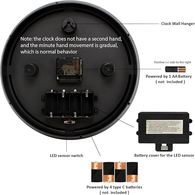 Evelyne Product Image LED Round Wall Clock - 12.5" Happy Halloween Pumpkin Style Dial, Battery Operated, Night-time Sensor - Easy-to-Read Analog for Bedroom, Office & Living Room