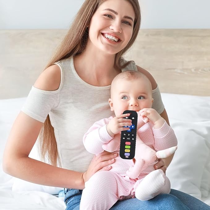 Fu Store Black Silicone Teething Toys for 0-12 Momths 3-24 Months Infant Toddlers Remote Control Shape Teethers for Babies Chew Toys Relief Soothe Babies Gums Set Dishwasher and Refrigerator Safe