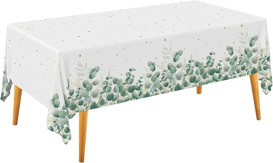 Sage Greenery Baby Shower Disposable Tablecloth, Plastic Table Cover for Baby Shower Party,Boho Greency 3 PCS, 54”x 108”