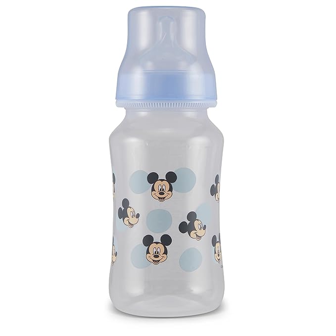 Disney Mickey Mouse Baby Bottles 11 oz for Boys or Girls | 2 Pack of Infant Hourglass Shaped Bottles with Cover for Newborns and All Babies | BPA-Free Plastic Baby Bottle for Baby Shower