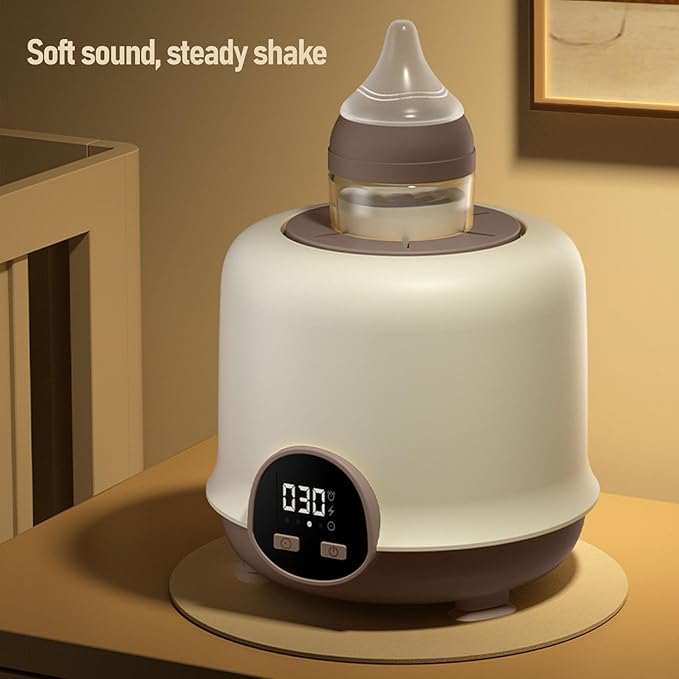 Automatic Baby Bottle Shaker, Low Noise Digital Display Cordless Baby Bottle Mixer Baby Formula Mixer Formula Pitcher for 50‑80mm Bottles (Brown)