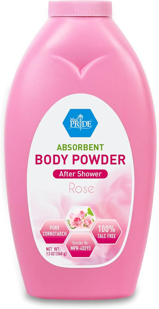 MED PRIDE 100% Talc Free Cornstarch Dusting Powder for Women, Cruelty Free Body Powder for Odor & Moisture Protection (Rose 13 Ounce (Pack of 1))