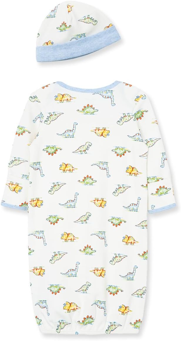 Little Me Clothes for Baby Boys' 2-Piece Nightgown and Cap Set 100% Cotton with Elastic Bottom, Baby Essentials, 0-3 Months