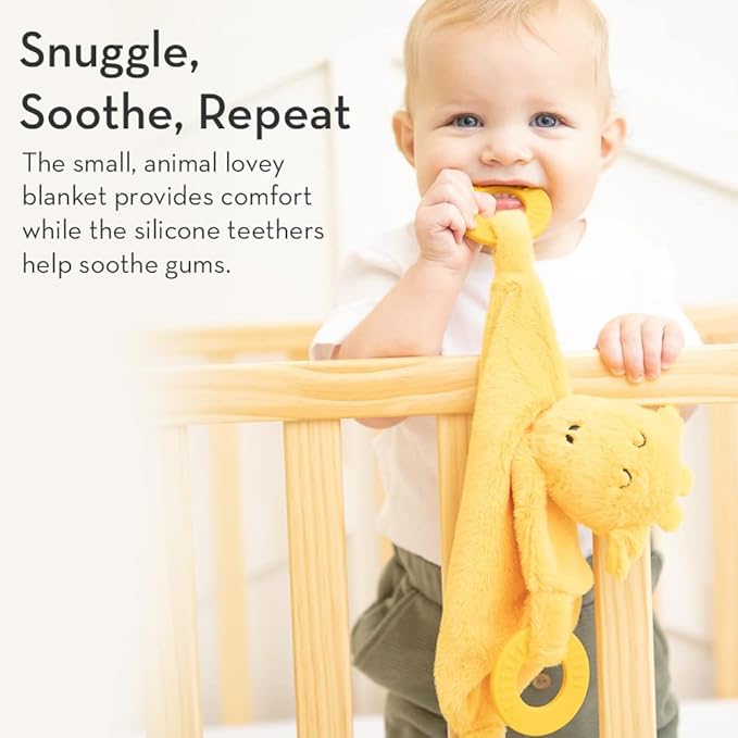 Baby Teether & Plush Lovey by Bella Tunno, Silicone Teether with Animal Snuggle Toy & Sensory Rattle, Teething Relief for Babies 0-6 Months, 6-12 Months, Pig