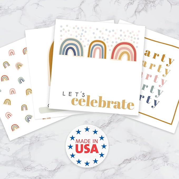 Modern Rainbow Party Beverage Napkins / 48 Colorful Celebrate Cocktail Napkins / 4 Stylish Gender Neutral Designs / 4 3/4" x 4 3/4" Birthday Baby Shower 4 3/4" x 4 3/4" Napkin Set/Made In The USA