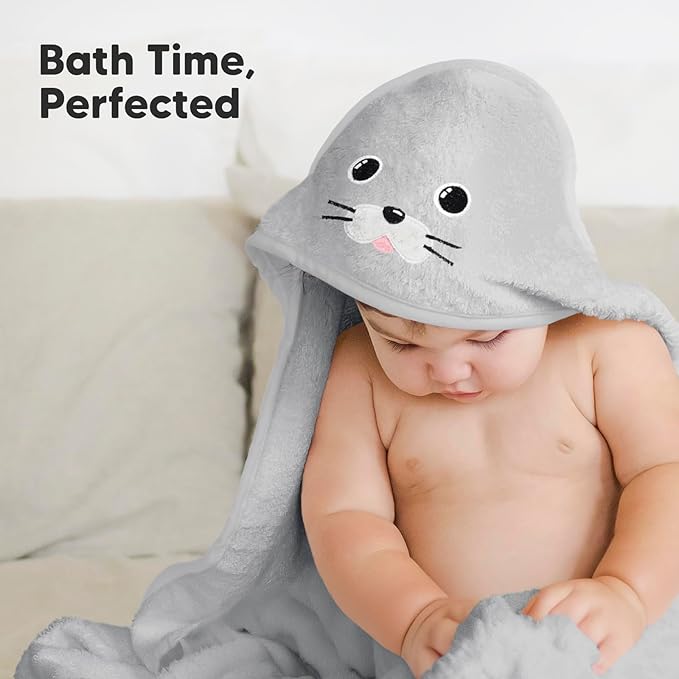 KeaBabies Hooded Baby Towel for Newborn - Viscose Derived from Bamboo Large Baby Bath Towels with Hood for Boys, Girls, Toddler, Extra Absorbent & Soft Newborn Bath Essentials (Seal)