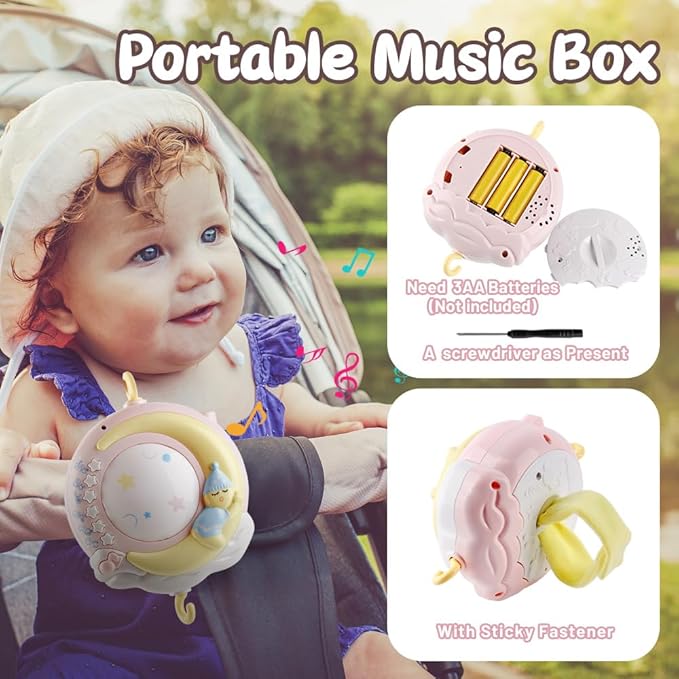 Baby Musical Crib Mobile with Timing Function Projector and Lights,Hanging Rotating Rattles and Remote Control Music Box with 150 Melodies,Toy for Newborn 0-24 Months