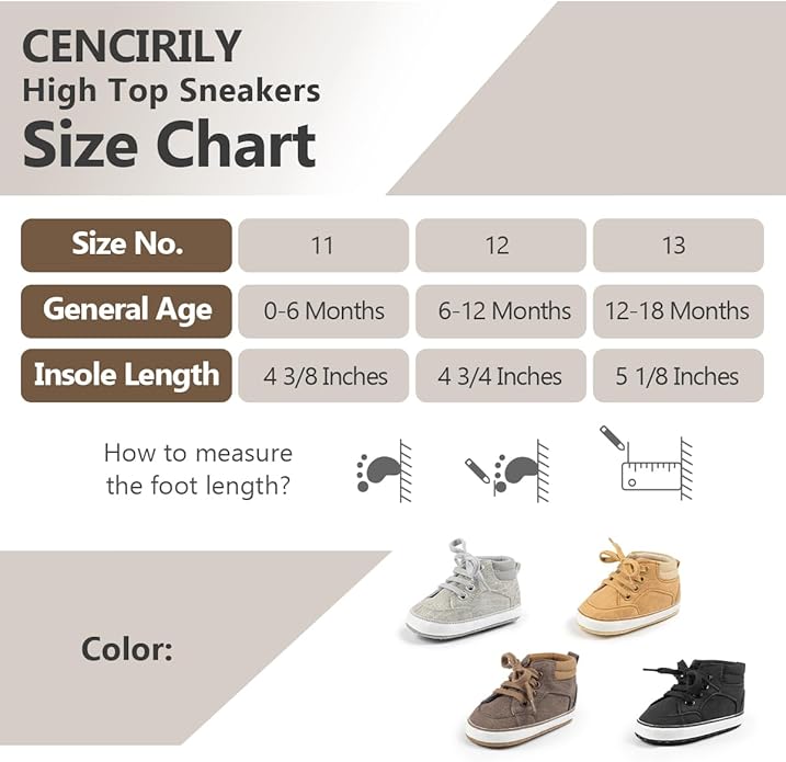 CENCIRILY Baby Boys Girls High Top Sneakers Soft Soles Anti Skid Infant Ankle Shoes Toddler Prewalker First Walking Crib Shoes