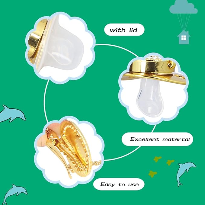 Personalized Golden Letter Baby Pacifier with Bling Design, Clips, Anti-Dust Cover for Newborn Photography, Letter Z