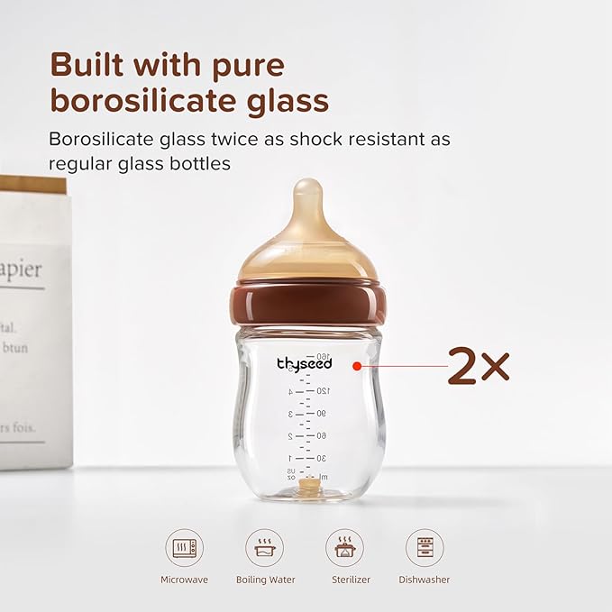 Glass Natural Anti-Colic Baby Bottles | Newborn Breast Like Nursing Bottle for Breastfed Babies with Nipple(1-2 Months),5oz,1pack