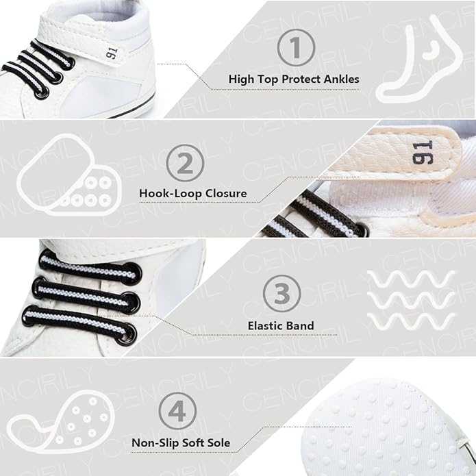 CENCIRILY Baby Boys Girls High Top Sneakers Soft Soles Anti Skid Infant Ankle Shoes Toddler Prewalker First Walking Crib Shoes