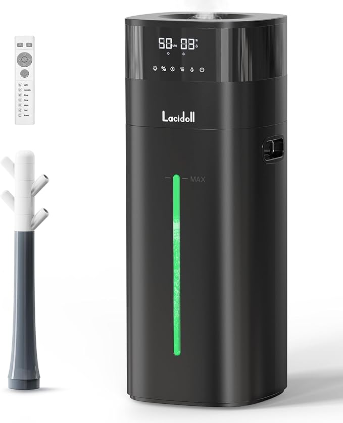 Humidifier Large Room 5.3Gal/20L Cool and Warm Mist Humidifiers for Home 2000 sq ft, Whole House Humidifiers with Diffuser Extended Tube, Air Humidifier for Bedroom Nursery Baby Plants, Black