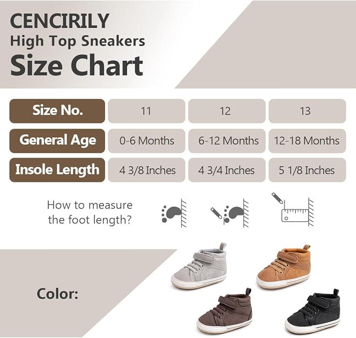 CENCIRILY Baby Boys Girls High Top Sneakers Soft Soles Anti Skid Infant Ankle Shoes Toddler Prewalker First Walking Crib Shoes