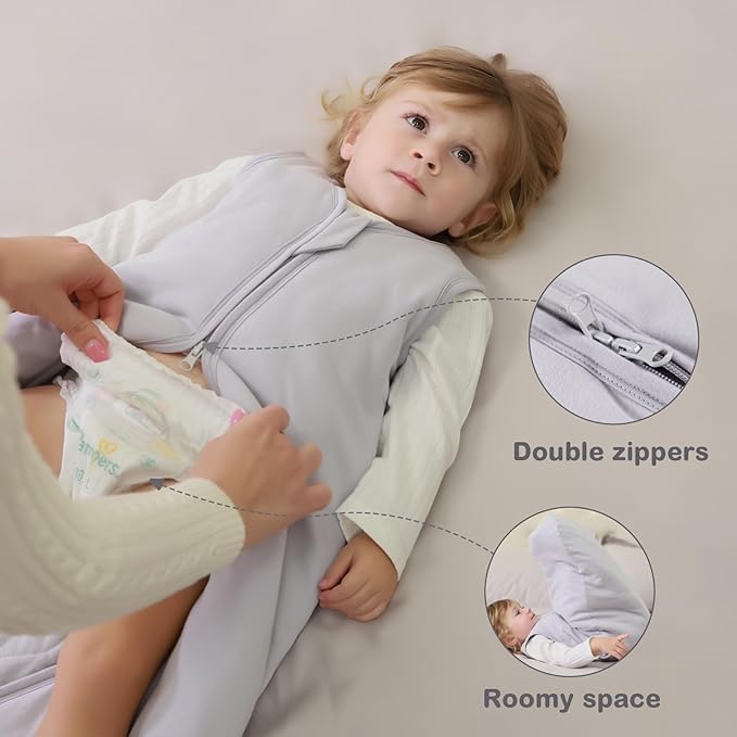 Mosebears Sleep Sack Baby Winter Wearable Blanket with 2-Way Zipper,2.5 TOG Cotton Sleep Sack Unisex (Light Grey, 6-12 Months)