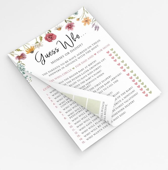 Printed Party Baby Shower Games – 4 Games and Activities for 30 Guests, Includes Bingo, Price is Right, Emoji Book, and Guess Who Trivia, Baby in Bloom Floral Design for Girl