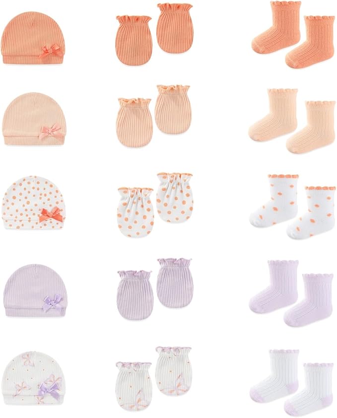 15 Pack Infant Hats Gloves Socks Unisex Baby Boy Girl Accessories Set Cotton New Born Caps Mittens