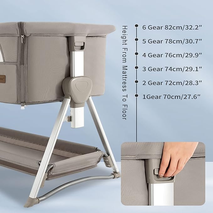 Bassinet, Bedside Sleeper for Baby, Rocking Cribs Newborn Infant Sleeping Bed, Portable Foldable Baby Travel Bed with Mattress, Height Adjust, Suit for 0-6M Bassinet (Khaki)
