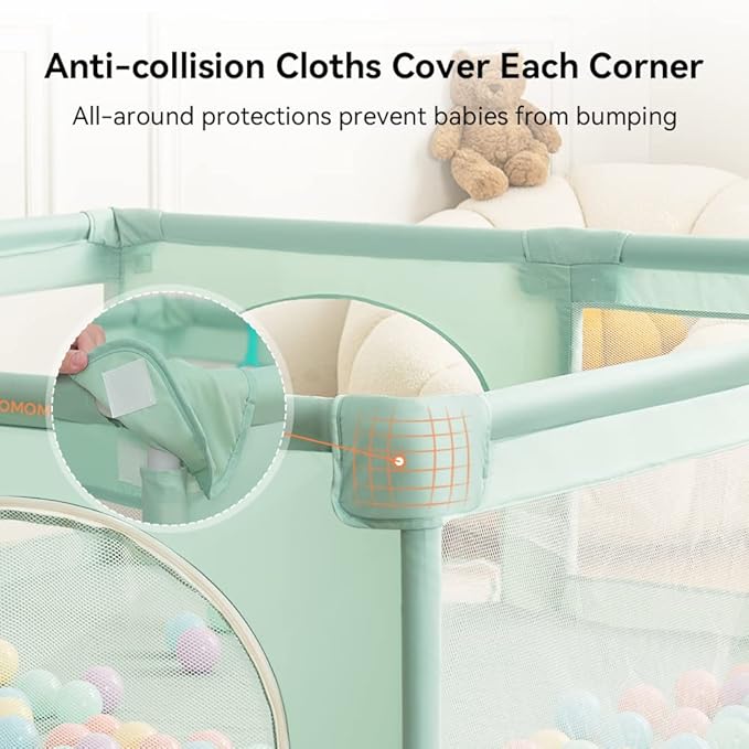 COMOMY Playpens for Toddlers, 79"x71" Baby Playard Extra Large, Safe Non-Slip Fence, Full Mesh Design, Indoor & Outdoor Kids Activity Center, Dark Green