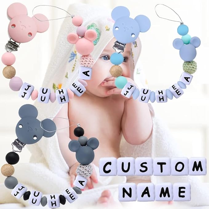 Personalized Pacifier Clip with Name Custom Stroller Clip Silicone Pacifier Chain Holder