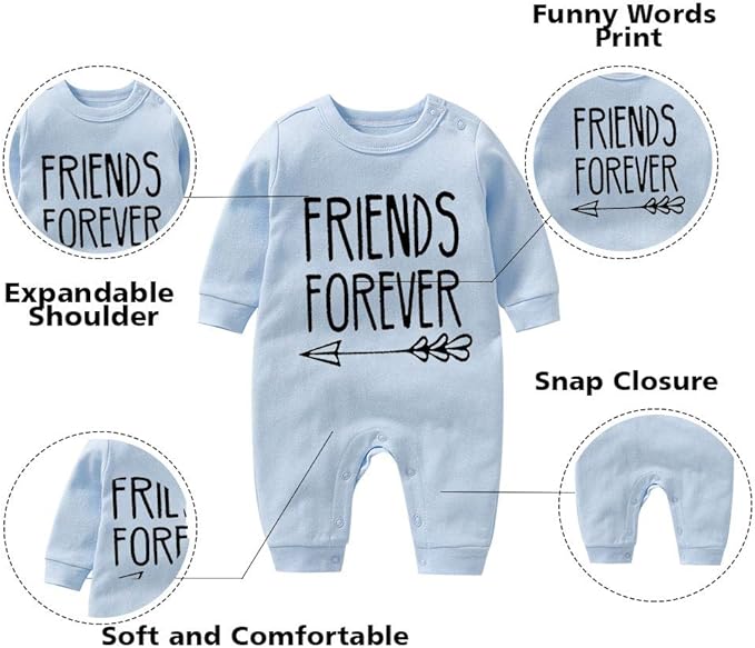 YSCULBUTOL Baby Twins Bodysuit Born Together Friends Forever Newborn Clothes Unisex Twin Outfits With Hat