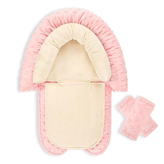 Infant Car Seat Insert, HNHUAMING Baby Car Seat Head & Body Support with 2 Strap Pads, Ultra Soft Newborn Preemie Carseat Insert Cushion for Girls Boys, Fits Car Seat, Stroller, Swing, Bouncer, Beige