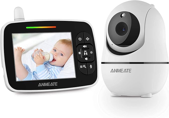 ANMEATE Baby Monitor with Remote Pan-Tilt-Zoom Camera,Large Display Video Baby Monitor with Camera and Audio |Infrared Night Vision |Two Way Talk | Room Temperature| Lullabies and 960ft Range(Black)