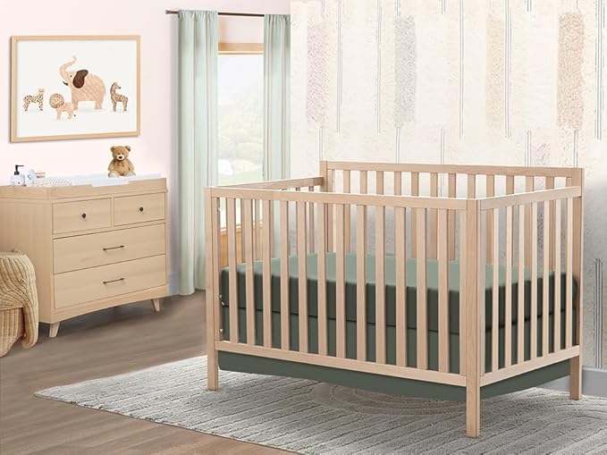 Sorelle Essex Euro 4-in-1 Convertible Crib & Changer – Nursery Furniture Set, Wooden Baby Crib with Non-Toxic Finish, Integrated, Toddler Bed, Daybed, and Full-Size Bed Conversion Kit – Natural