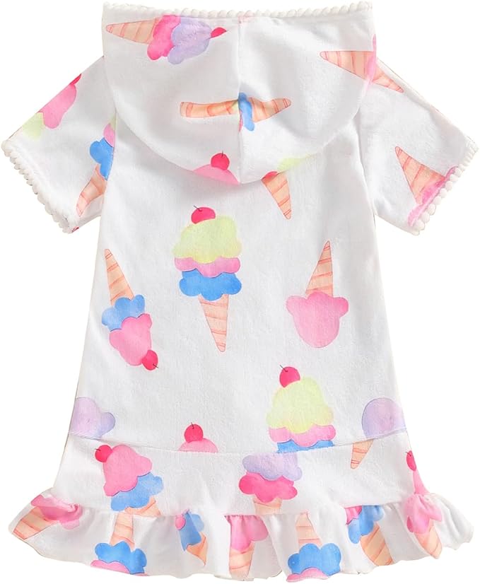 Girls Hooded Zip Terry Coverups Swimsuit Kids Baby Girl Floral Print Short Sleeve Swim Cover-Up Swimwear