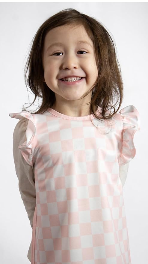 BapronBaby Pink Flutter Checkerboard Bapron - No Neck Tie Safer Bib for Baby & Toddler - Soft Waterproof Stain Resistant - Machine Washable - Sz Preschool 3-5yrs