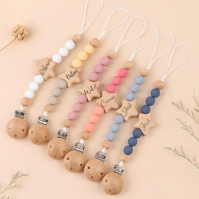 Personalized Pacifier Clip with Name Custom Stroller Clip Silicone Chain Holder Clips