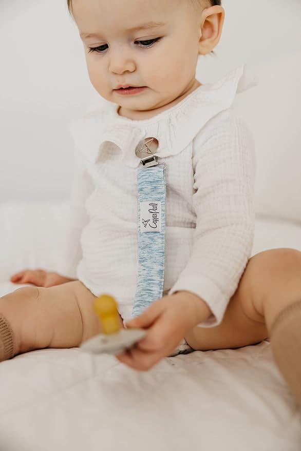 Copper Pearl Pacifier Clip 3-Pack: Premium Knit Binky Clips for Baby Girls and Boys - Stylish Stainless Steel Pacifier Holder Clip - Baby Pacifier Clips for No More Floor Drops - Lennon