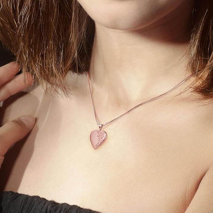 PicturesOnGold.com Personalized Heart Shaped Butterflies Photo Locket Necklace - 3/4 inch x 3/4 inch - Includes 18 inch Chain - Custom Engraved Picture Locket Necklace for Women
