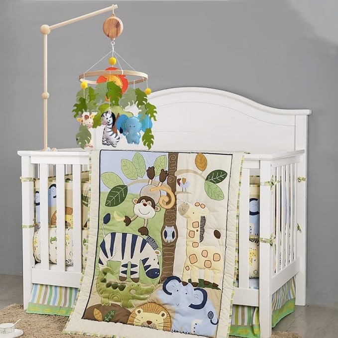 Jungle Safari Baby Crib Mobile - Lion, Giraffe, Zebra, Elephant Hanging Decor for Nursery 24x24.5cm (Jungle Animals Baby Mobile Hanger)