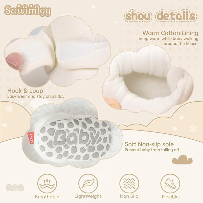 Sawimlgy Newborn Infant Baby Girl Boy Cotton Booties Stay On Sock Slippers Soft Bedroom Shoes Non-Skid Ankle Boots With Grippers Toddler Crib Warm Shoe First Walker Birthday Shower