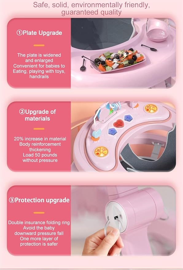 4 in 1 Folding Baby Walker, Activity Walker for Boys Girls, Learning-Seated, Toddler Walk-Behind w/Music Toys, Adjustable Height & Speed, Safety Bumper, Infant Walker Anti-Rollover