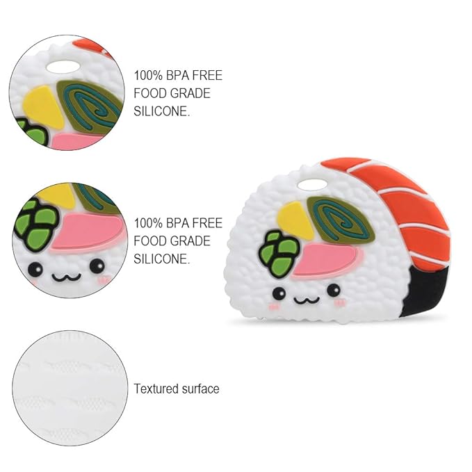 Baby Silicone Teether,Sensory Chew Toys,BPA Free Soft and Effective Infant Teething Pain Relief Toys,Freezer Safe,Food Grade Silicone,Best Shower Gift for Boys and Girls (Sushi01)