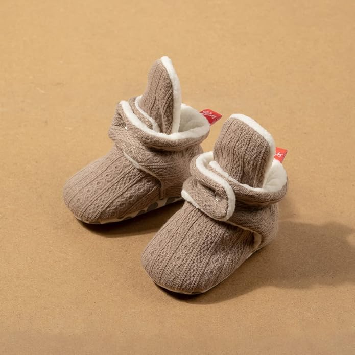 Sawimlgy Newborn Infant Baby Girl Boy Cotton Booties Stay On Sock Slippers Soft Bedroom Shoes Non-Skid Ankle Boots With Grippers Toddler Crib Warm Shoe First Walker Birthday Shower