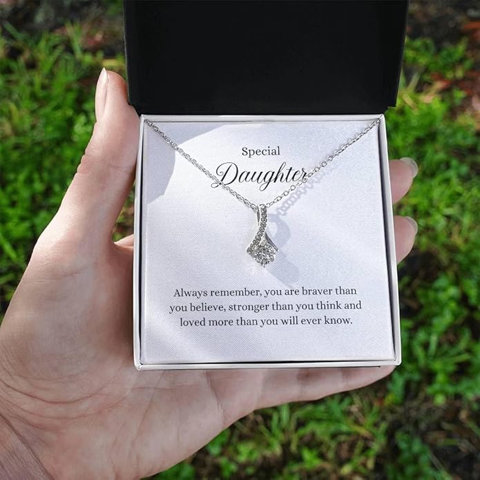 To My Daughter Gift Necklace From Dad or Mom - Badass Daughter Jewelry With Heartfelt Message & Elegant Box