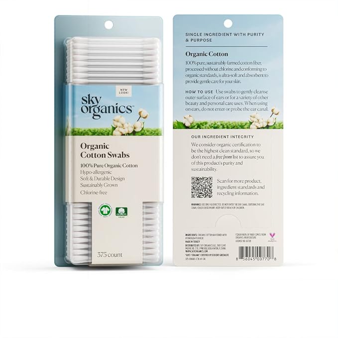 Sky Organics - Organic Cotton Swabs, Ultra Soft Tips - Strong & Durable - Hypoallergenic - Chlorine Free - Sustainable - Natural, Vegan & Cruelty Free - Skin Care & Self Care w ebook