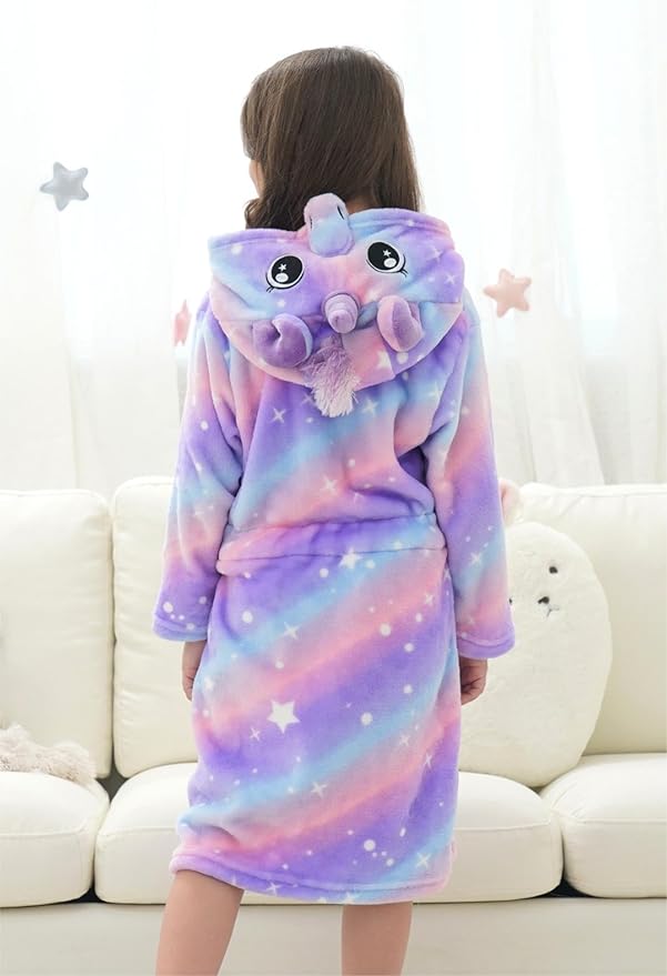 Doctor Unicorn Girls Fleece Hooded Robe Toddler Warm Fuzzy Bathrobe