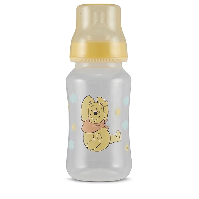 Disney Winnie The Pooh Baby Bottles 11 oz for Boys or Girls | 2 Pack of Infant Hourglass Shaped Bottles with Cover for Newborns and All Babies | BPA-Free Plastic Baby Bottle for Baby Shower