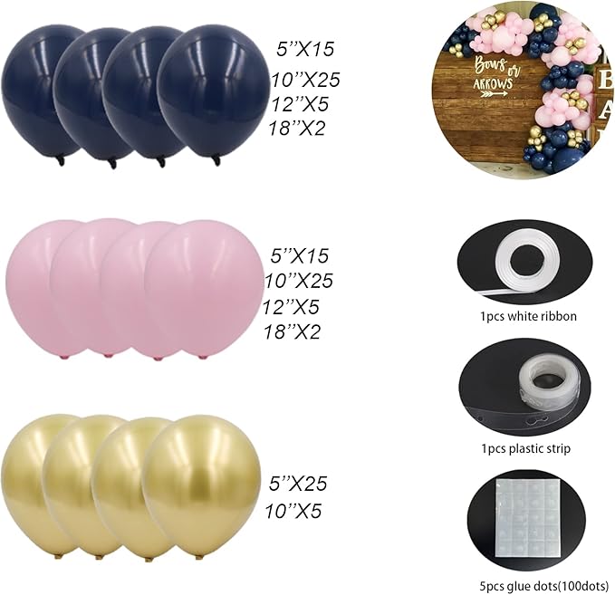 Navy Blue Pink Balloon Arch Garland Kit- Navy Blue Balloons Baby Pink Balloons for Baby Shower Bridal Shower Graduation Celebrations Gender Reveal Party Decorations
