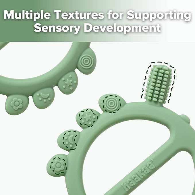 Haakaa Silicone Crab Baby Teether,Teething Toys,360ยฐ Baby Toothbrush Head for Infant Self-Brushing Training,Food-Grade Silicone,Pea Green