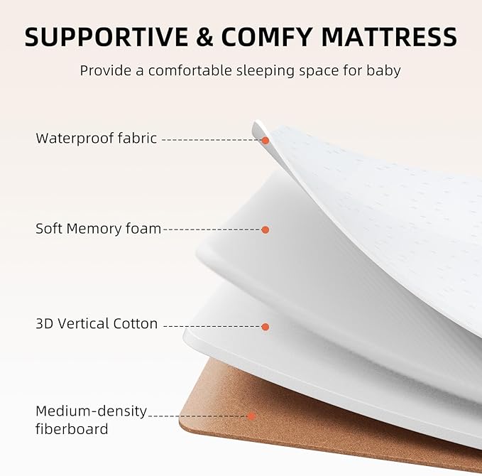 ANGELBLISS 3 in 1 Baby Bassinet, Rocking Bassinets Bedside Sleeper with Comfy Mattress and Wheels, 6 Height Adjustable Easy Folding Portable Bedside Crib for Newborn Infant (Khaki)