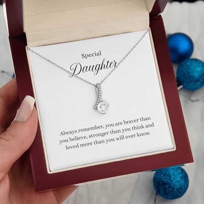 To My Daughter Gift Necklace From Dad or Mom - Badass Daughter Jewelry With Heartfelt Message & Elegant Box