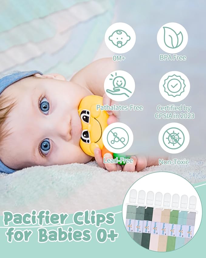 Babygoal Pacifier Clips 8 Pack, Pacifier Holder Clips for Baby Boys and Girls Fits for Most Pacifier, Binkie Styles & Baby Teethers & Toys and Gift-Neutral Color 8PS43