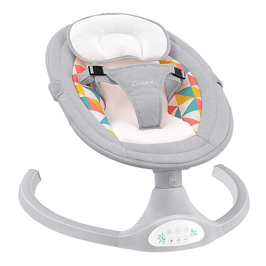 LAREX Baby Swings Electric Baby Swing Bluetooth Infant Swing Portable Rocker with 5 Speeds, 1 Seat Position, Remote Control, Grey