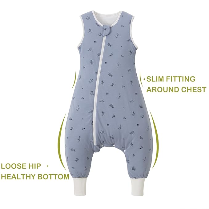 Super Soft 1.5 TOG Sleep Sack with Legs, 100% Organic Cotton Warm Comfy All Season Toddler Sleep Sack with Feet, Ocean, Size M