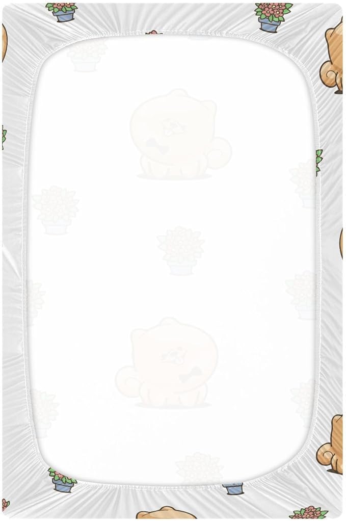 Baby Crib Sheets Kawai Pomeranian Crib Sheets for Boys Girls,Neutral Bassinet Toddler Bed Play Sheets Breathable Soft and Portable 52 * 28 * 9in